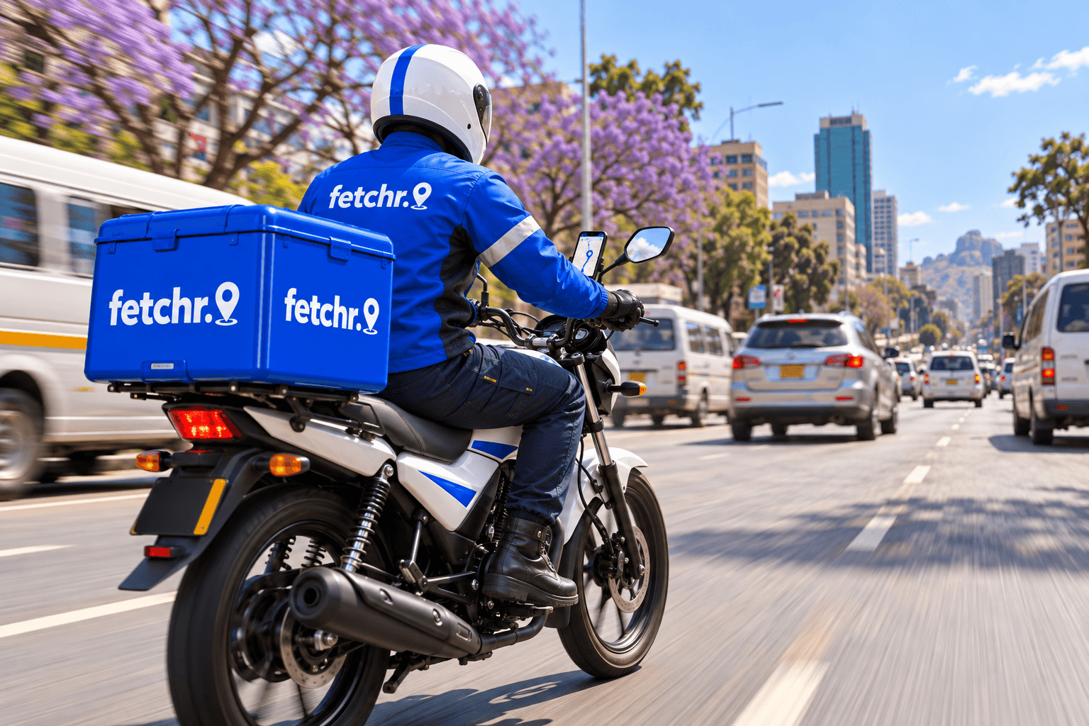 Fetchr courier on motorcycle in Harare streets